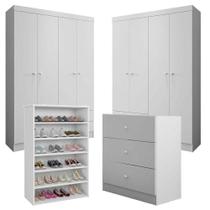Cômoda E 02 Guarda Roupa Louise E Sapateira Laís Branco Brilho - Ajl Cômoda E 02 Guarda Roupa Louise E Sapateira Laís Branco Brilho - Ajl