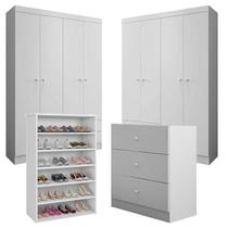 Cômoda e 02 Guarda Roupa Louise e Sapateira Laís Branco Brilho - AJL