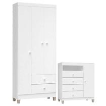 Cômoda e Guarda Roupa 3 Portas Ternura Baby Branco Flex Incorplac
