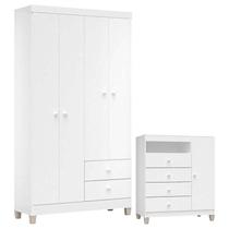 Cômoda e Guarda Roupa 4 Portas Ternura Baby Branco Flex Incorplac