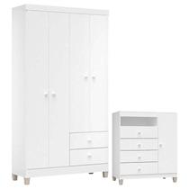 Cômoda e Guarda Roupa 4 Portas Ternura Baby Branco Flex Incorplac