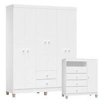 Cômoda e Guarda Roupa 6 Portas Baby Kids Branco Brilho Incorplac