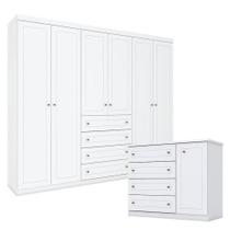 Cômoda E Guarda Roupa Casal 6 Portas Americano Branco - Henn Cômoda E Guarda Roupa Casal 6 Portas Americano Branco - Henn