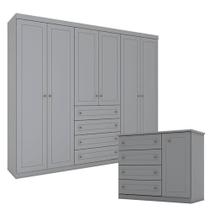 Cômoda E Guarda Roupa Casal 6 Portas Mississipi Cinza Henn Cômoda E Guarda Roupa Casal 6 Portas Mississipi Cinza Henn