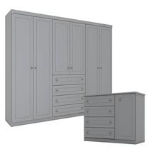 Cômoda e Guarda Roupa Casal 6 Portas Mississipi Cinza Henn Cômoda e Guarda Roupa Casal 6 Portas Mississipi Cinza Henn