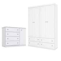 Cômoda E Guarda Roupa Infantil Americano 4 Portas Branco - Henn