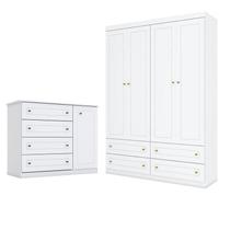 Cômoda e Guarda Roupa Infantil Americano 4 Portas Branco HP - Henn Cômoda e Guarda Roupa Infantil Americano 4 Portas Branco HP - Henn