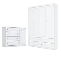 Cômoda e Guarda Roupa Infantil Americano 4 Portas Branco HP - Henn Cômoda e Guarda Roupa Infantil Americano 4 Portas Branco HP - Henn