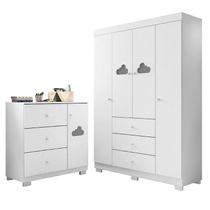 Cômoda e Guarda Roupa Infantil Ane Branco Brilho Phoenix Baby