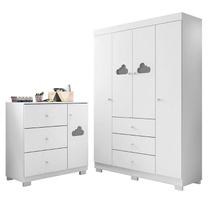 Cômoda e Guarda Roupa Infantil Ane Branco Brilho Phoenix Baby Cômoda e Guarda Roupa Infantil Ane Branco Brilho Phoenix Baby