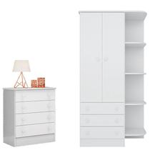 Cômoda e Guarda Roupa Infantil com Cantoneira Doce Sonho Branco - Qmovi Cômoda e Guarda Roupa Infantil com Cantoneira Doce Sonho Branco - Qmovi