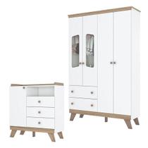 Cômoda E Guarda Roupa Infantil Confete Branco Brilho Jequitibá Hp - Henn Cômoda E Guarda Roupa Infantil Confete Branco Brilho Jequitibá Hp - Henn