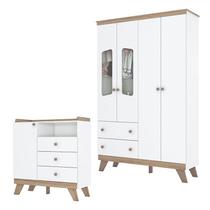 Cômoda e Guarda Roupa Infantil Confete Branco Brilho Jequitibá HP - Henn Cômoda e Guarda Roupa Infantil Confete Branco Brilho Jequitibá HP - Henn