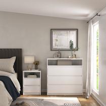 Cômoda e Mesa de Cabeceira 100% MDF Gales Branco