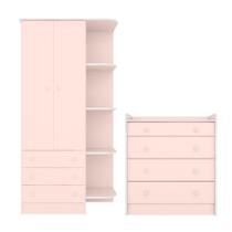 Cômoda e Roupeiro com 2 Portas Montreal Rosa Acetinado