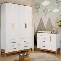 Cômoda e Roupeiro Guti 4 Portas 100% Branco/Amendoa - Móveis Peroba