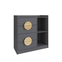 Cômoda Édez Cembra, 4 Gavetas e 2 Prateleiras, Grafite