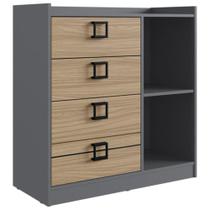 Cômoda Édez Olive, 4 Gavetas, Grafite e Cedro Cômoda Édez Olive, 4 Gavetas, Grafite e Cedro