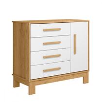 Cômoda Encanto Slim 1 Porta 4 Gavetas Freijo com Off White Qmovi