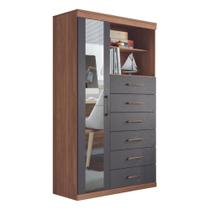 Cômoda Espelhada 6 Gavetas 1 Porta Suzhou Jatobá Grafite