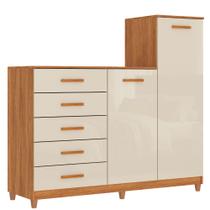 Cômoda Fellicci Chicago 2 Portas 5 Gavetas 153cm MDP Cinamomo/Off White Com Cabideiro Cômoda Fellicci Chicago 2 Portas 5 Gavetas 153cm MDP Cinamomo/Off White Com Cabideiro
