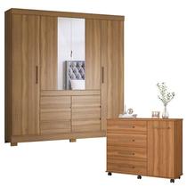 Cômoda Flora e Guarda Roupa Casal Cádis Amêndola Touch - Demóbile