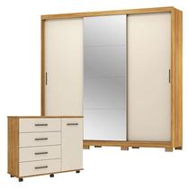 Cômoda Flora e Guarda Roupa Casal Dalila 32415PE Cinamon Touch Off White Flex com Pés - Demóbile