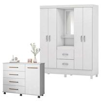 Cômoda Flora e Guarda Roupa Casal Lord Branco Flex - Demóbile