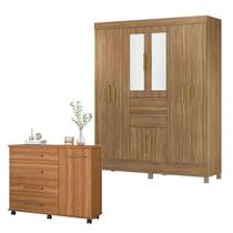 Cômoda Flora e Guarda Roupa Casal Munique Amêndola Touch com Espelho - Demóbile