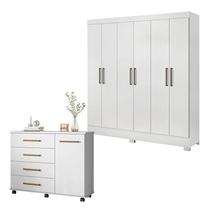 Cômoda Flora e Guarda Roupa Casal Prático Branco - Demóbile Cômoda Flora e Guarda Roupa Casal Prático Branco - Demóbile