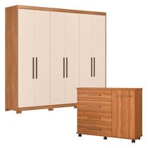 Cômoda Flora e Guarda Roupa Casal Venice 62480PE Amendola Touch Off White com Pés - Demóbile