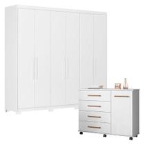 Cômoda Flora E Guarda Roupa Casal Venice 62580pe Branco Brilho Com Pés - Demóbile Cômoda Flora E Guarda Roupa Casal Venice 62580pe Branco Brilho Com Pés - Demóbile