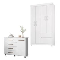 Cômoda Flora e Guarda Roupa Solteiro Lótus Branco Flex - Demóbile Cômoda Flora e Guarda Roupa Solteiro Lótus Branco Flex - Demóbile