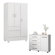 Cômoda Flora e Guarda Roupa Solteiro Wind Branco Flex - Demóbile Cômoda Flora e Guarda Roupa Solteiro Wind Branco Flex - Demóbile