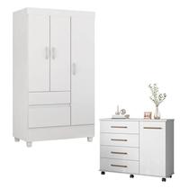 Cômoda Flora e Guarda Roupa Solteiro Wind Branco Flex - Demóbile Cômoda Flora e Guarda Roupa Solteiro Wind Branco Flex - Demóbile