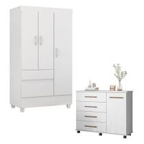 Cômoda Flora E Guarda Roupa Solteiro Wind Branco Flex - Demóbile Cômoda Flora E Guarda Roupa Solteiro Wind Branco Flex - Demóbile