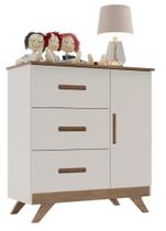 Cômoda Fraldário Infantil 3 Gavetas 1 Porta Off White Carvalho Maya Canaã