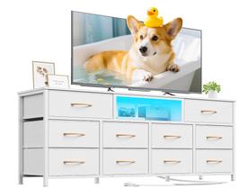 Cômoda Furnulem 140 cm Branca com 10 Gavetas de Tecido e Suporte para TV Cômoda Furnulem 140 cm Branca com 10 Gavetas de Tecido e Suporte para TV