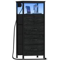 Cômoda Furnulem de 5 Gavetas Preta com LED e Estação de Carregamento Cômoda Furnulem de 5 Gavetas Preta com LED e Estação de Carregamento
