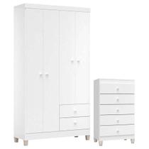 Cômoda Gaveteiro E Guarda Roupa 4 Portas Baby Kids Branco Flex - Incorplac