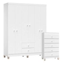 Cômoda Gaveteiro E Guarda Roupa 6 Portas Ternura Baby Branco Brilho - Incorplac Cômoda Gaveteiro E Guarda Roupa 6 Portas Ternura Baby Branco Brilho - Incorplac