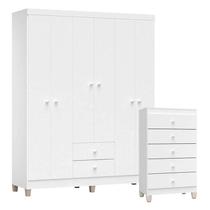 Cômoda Gaveteiro e Guarda Roupa 6 Portas Ternura Baby Branco Brilho Incorplac