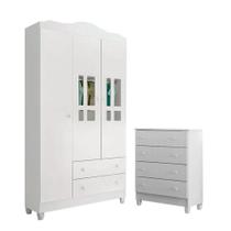 Cômoda Gaveteiro E Guarda Roupa Ariel Branco Brilho - Carolina
