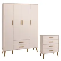 Cômoda Gaveteiro e Guarda Roupa Infantil 4 Portas Isis Rosa Acetinado - Reller