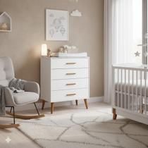 Comoda Gaveteiro Infantil Isis 4 Gavetas Branco Fosco - Reller