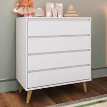 Cômoda Gaveteiro Infantil Retrô 4 Gavetas Pé Palito Lorena MDF Branca