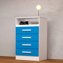 Cômoda Gaveteiro Jéssica 4 Gavetas 100% Mdf Flex Branco/Rosa/Azul - Acp Móveis