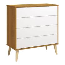 Cômoda Gaveteiro Retrô Elfe Branco Acetinado Savana Natural - Reller Cômoda Gaveteiro Retrô Elfe Branco Acetinado Savana Natural - Reller