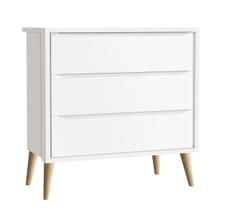 Cômoda Gaveteiro Théo New Branco Fosco com Natural - MoveisAqui Cômoda Gaveteiro Théo New Branco Fosco com Natural - MoveisAqui