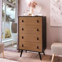 Cômoda Genialflex Amber 4 Gavetas Preto Brise Efeito Ripado